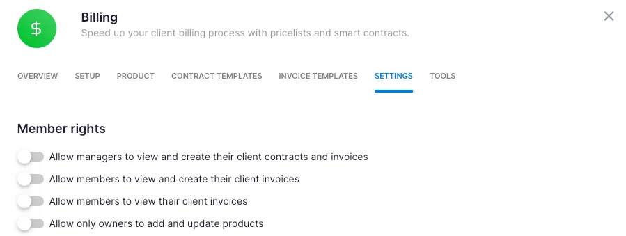 Billing settings location in Uku