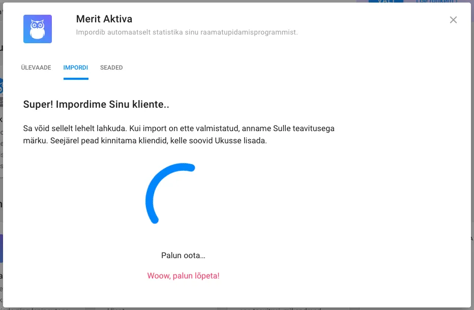 Klientide importimise edenemise vaade