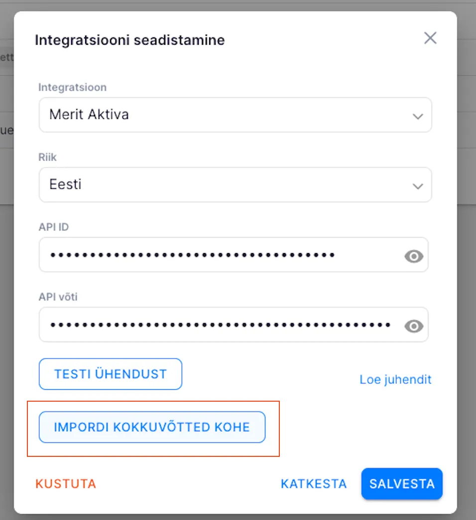 Kokkuvõtete importimise nupp
